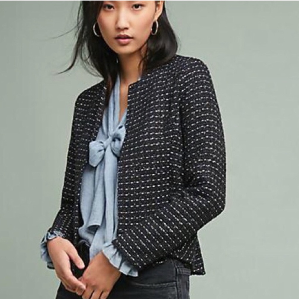 New Anthropologie Dolan Black Tweed Peplum Jacket